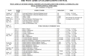 WAEC 2026 Timetable