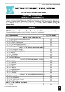 BUK Cut Off Mark for All Courses 2026/2027 Academic Session